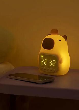 Нічник з годинником силіконовий дитячий капібара usb акумуляторний qw-12 1200mah