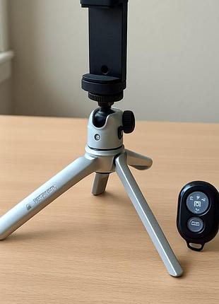 Штатив настольный для телефона смартфона мини трипод компактный с держателем и пультом блютуз для фото видео съемки селфи стрима