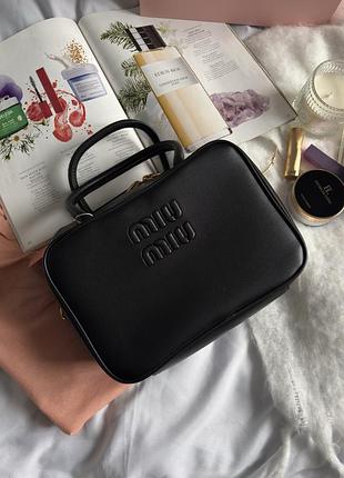 Miu mu leather top handle bag black