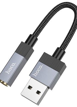 Адаптер hoco usb-a на 3.5 мм чорний алюмінієвий сплав для навушників і колонок