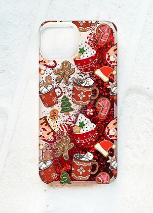 Чехол с плавающими красными блестками на iphone 13 рождество (принт 428)