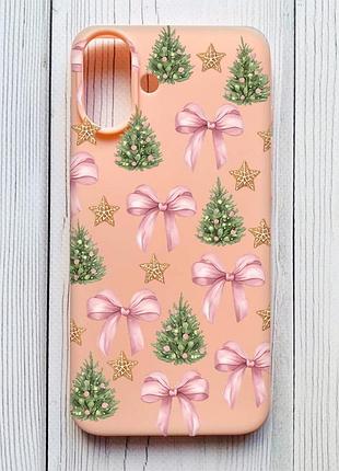 Матовый персиковый чехол на iphone 16 plus рождественский фон (принт 427)