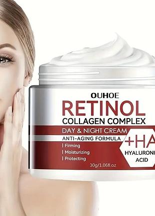 Крем із гіалуроновою кислотою проти старіння нічний і денний ouhoe retinol collagen complex cream 30 г