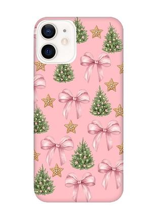 Матовый розовый чехол на apple iphone 12 / 12 pro (6.1) рождественский фон (принт 427)