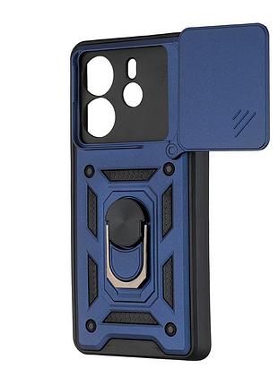 Чохол full protection полікарбонатний із підставкою й кільцем для xiaomi redmi note 14 4g синій