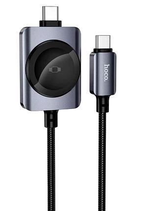 Кабель hoco 2 в 1 pd100w type-c для зарядки iwatch черный 1.2 м нейлоновая оплетка