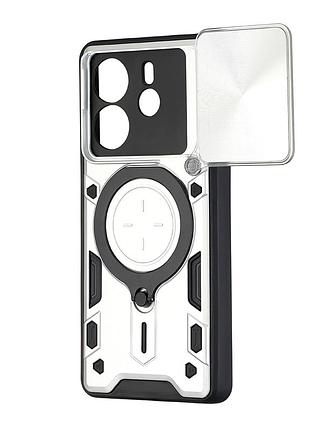 Чехол full protection js magnetic поликарбонатный для xiaomi redmi note 14 4g серебряный с кольцевой подставкой silver