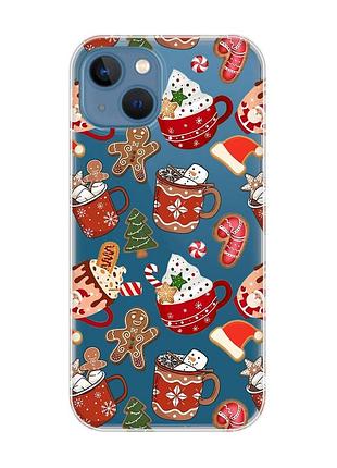 Прозрачный чехол на apple iphone 13 рождество (принт 428)