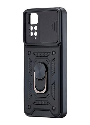 Чохол full protection полікарбонатний для xiaomi redmi note 11 note 11s 4g poco m4 pro чорний з підставкою та кільцем black