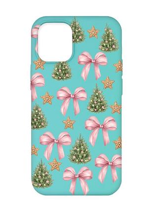 Матовый бирюзовый чехол на iphone 12 / 12 pro (6.1) рождественский фон (принт 427)