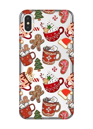 Прозрачный чехол на iphone xs max рождество (принт 428)