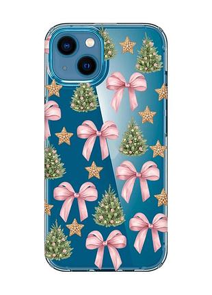 Прозорий чохол на iphone 13 mini різдвяний фон (принт 427)