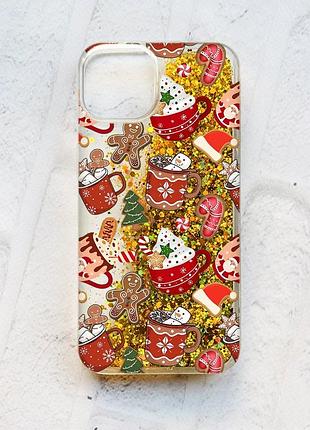 Чехол с плавающими золотыми блестками на iphone 13 рождество (принт 428)