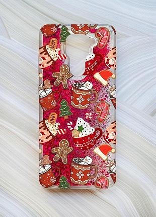 Чехол с плавающими розовыми блестками на xiaomi redmi note 9/10x рождество (принт 428)