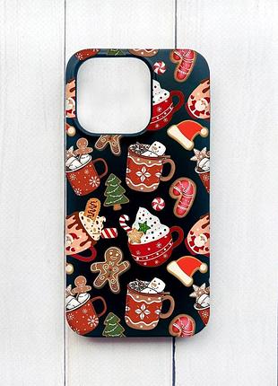 Матовий чохол на iphone 15 plus чорний різдво (принт 428)