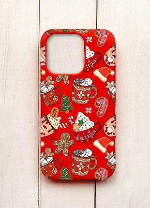 Матовый чехол на iphone 15 pro красный рождество (принт 428)