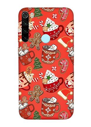 Матовий червоний чохол на xiaomi redmi note 8t різдво (принт 428)