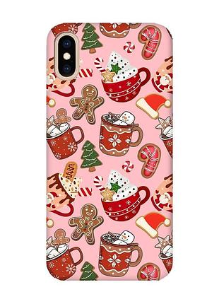 Матовий рожевий чохол на iphone xs max різдво (принт 428)