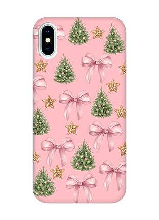 Матовый розовый чехол на iphone x / xs рождественский фон (принт 427)