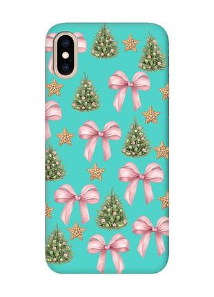 Матовий бірюзовий чохол на iphone xs max різдвяний фон (принт 427)