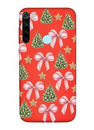 Матовый красный чехол на xiaomi redmi note 8t рождественский фон (принт 427)