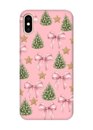 Матовый розовый чехол на iphone xs max рождественский фон (принт 427)