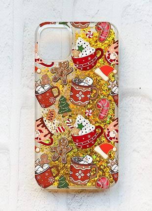 Чехол с плавающими золотыми блестками на iphone 11 рождество (принт 428)