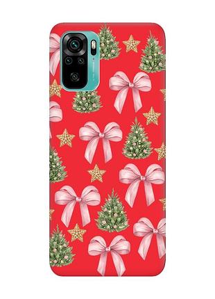 Матовий червоний чохол на xiaomi redmi note 10/note 10s різдвяний фон (принт 427)