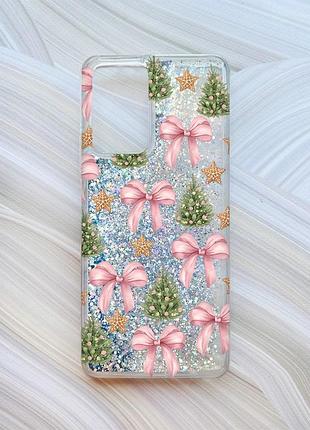 Чехол с плавающими серебряными блестками на xiaomi redmi note 10 pro/10 pro max рождественский фон (принт 427)