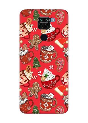 Матовый красный чехол на xiaomi redmi note 9 / 10x рождество (принт 428)