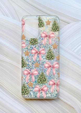 Чохол з плаваючими срібними блискітками на xiaomi redmi note 10/note 10s різдвяний фон (принт 427)