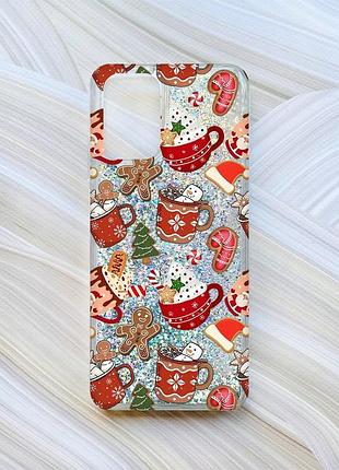 Чехол с плавающими серебряными блестками на xiaomi redmi note 10/note 10s рождество (принт 428)