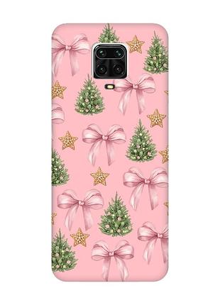 Матовый розовый чехол на xiaomi redmi note 9 pro / 9s / 9 pro max рождественский фон (принт 427)