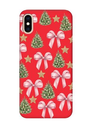 Матовий червоний чохол на iphone xs max різдвяний фон (принт 427)