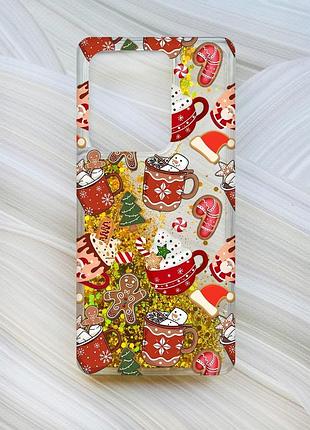 Чохол з плаваючими золотими блискітками на xiaomi redmi note 13 4g різдво (принт 428)