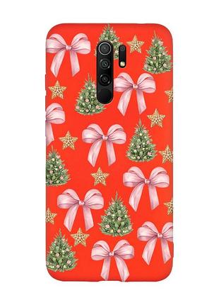 Матовый красный чехол на xiaomi redmi note 8 pro рождественский фон (принт 427)
