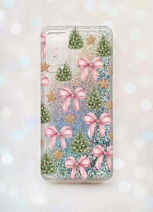 Чехол с плавающими серебряными блестками на xiaomi redmi note 11 pro рождественский фон (принт 427)