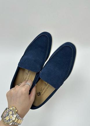 Мужские синие замшевые лоферы loro piana summer walk кашемировые лоро пиана фрики