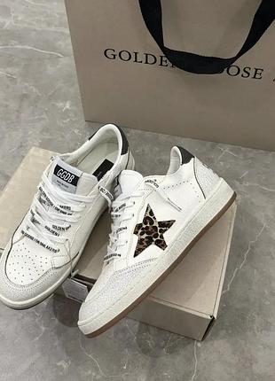 Жіночі білі кросівки кеди golden goose super-star із зіркою голден-гус леопардові