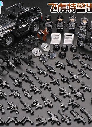 Набор фигурок swat, 6 шт., черные, с джипом swat и мотоциклом для лего lego
