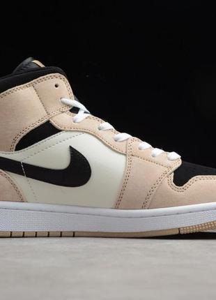 Кроссовки женские nike air jordan 1 beige/black бежевые (найк аир джордан, кросівки)2 фото
