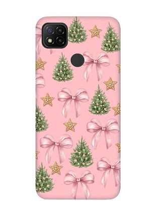 Матовый розовый чехол на xiaomi redmi 9c/10a рождественский фон (принт 427)