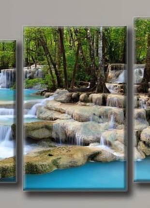 Модульная картина на холсте из 3-х частей "водопад"