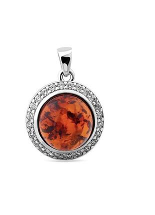 Серебряная подвеска круг с янтарем серебро 925 пробы родированное 870п 2.00г
