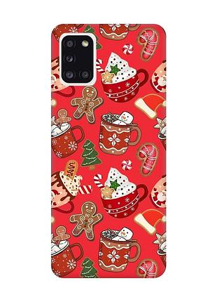 Матовий червоний чохол на samsung galaxy a31 різдво (принт 428)