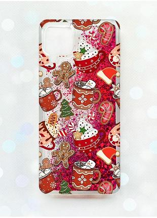 Чехол с плавающими розовыми блестками samsung galaxy a12 рождество (принт 428)