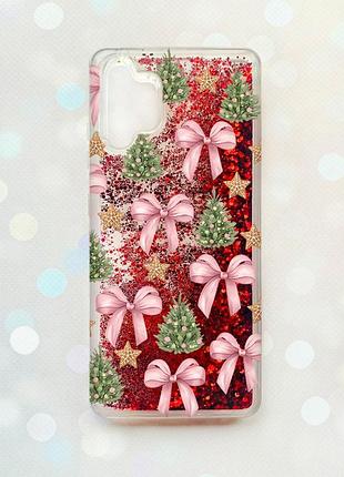 Чохол з плаваючими червоними блискітками samsung galaxy a32 різдвяний фон (принт 427)