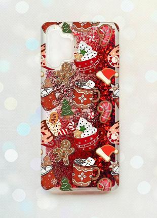 Чохол з плаваючими червоними блискітками samsung galaxy a32 різдво (принт 428)