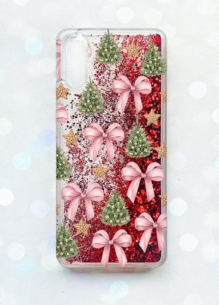 Чехол с плавающими красными блестками на samsung galaxy a02/a022 (2021) рождественский фон (принт 427)