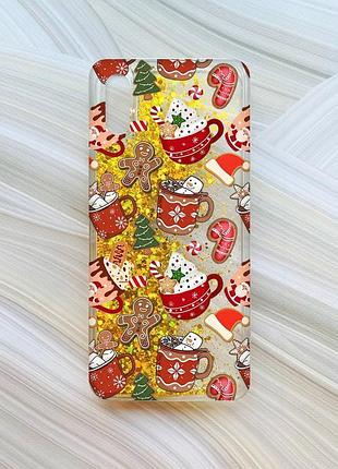 Чохол з плаваючими золотими блискітками на xiaomi redmi 9a різдво (принт 428)